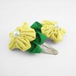 Yellow Fabric Flower Hair Clip With Pearl