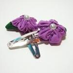 Fabric Flower Hair Clip With Pearl Purple - Medium
