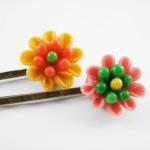 Pink Clay Flower Bobby Pin