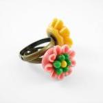 Yellow Clay Flower Adjustable Antique Bronze Ring