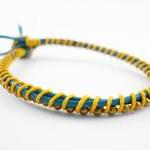 Teal And Yellow Leather Single Wrapped Bracelet