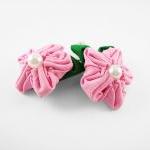 Pink Fabric Flower Hair Clip With Pearl