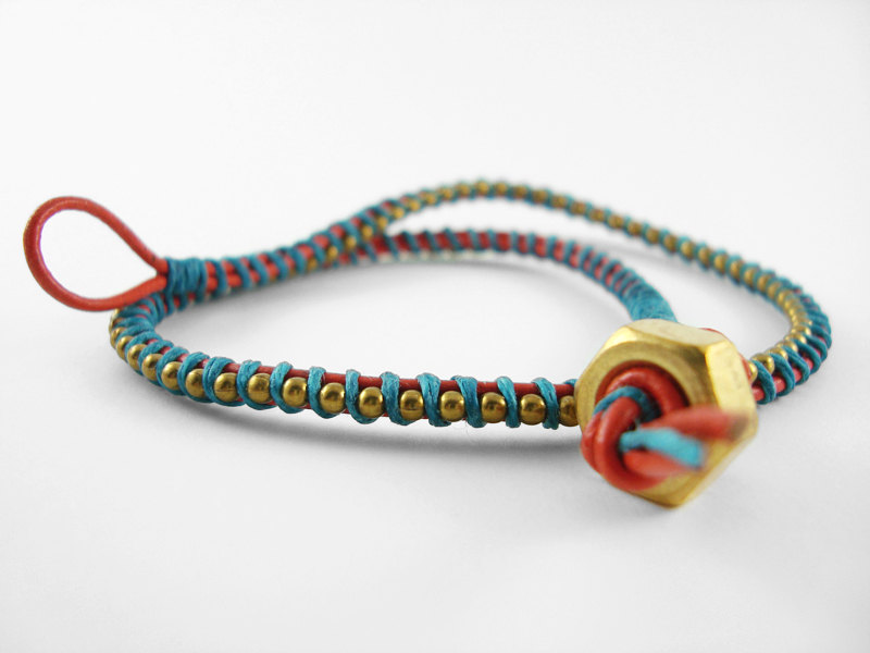 Red Orange And Teal Leather Double Wrapped Bracelet