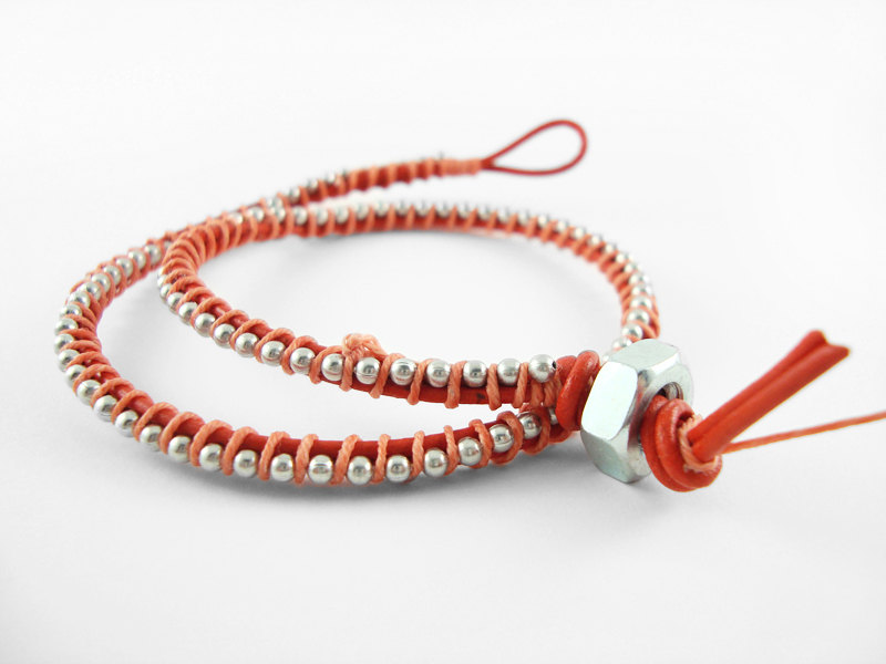 Red Orange And Pink Leather Double Wrapped Bracelet