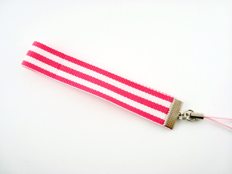 Pink Stripe Ribbon Cell Phone Strap