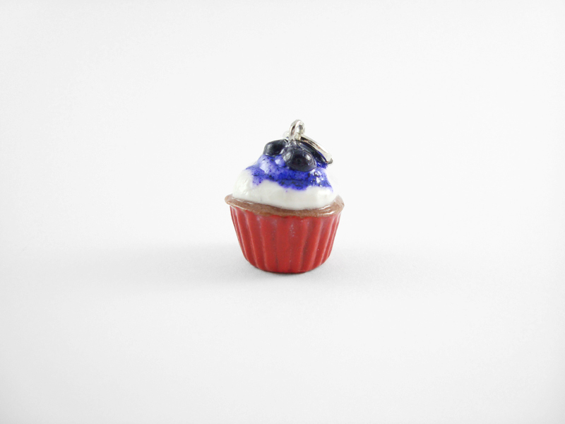 Miniature Blueberry Cupcake Charm Red